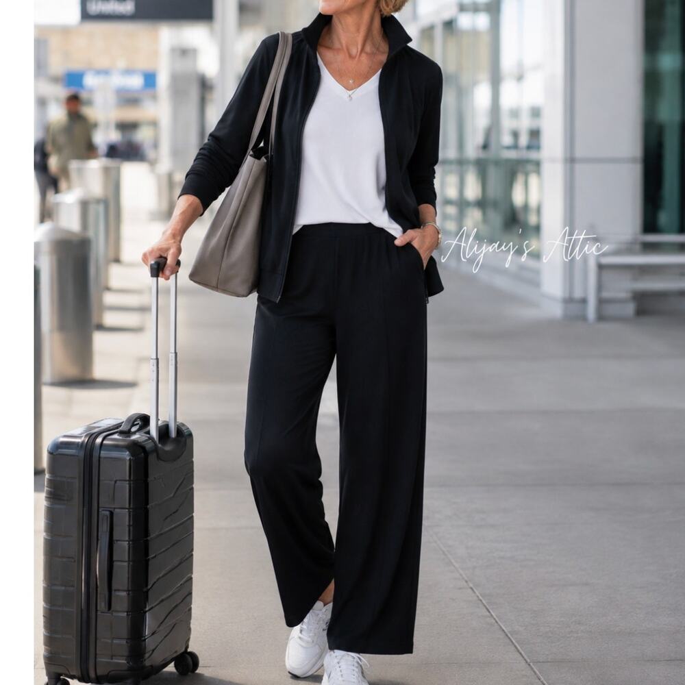 Chico’s Travelers Black Wide Leg Pull On Pants Petite S Stretch Travel Resort